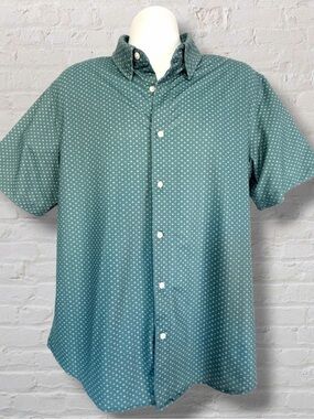 JACHS New York Mens XL Teal Green Floral Print Short Sleeve Button Down Shirt
